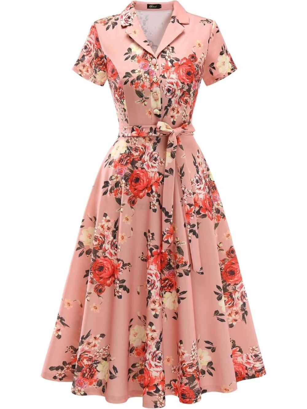 Wedtrend Women's Short Sleeve Cocktail Party Work Church Dress -Blush Flower